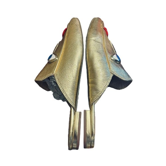 Katy Perry THE RUE Gold Mules Slides Size 6 Party Fun Artsy 3D Modern Glam Face - Picture 4 of 13